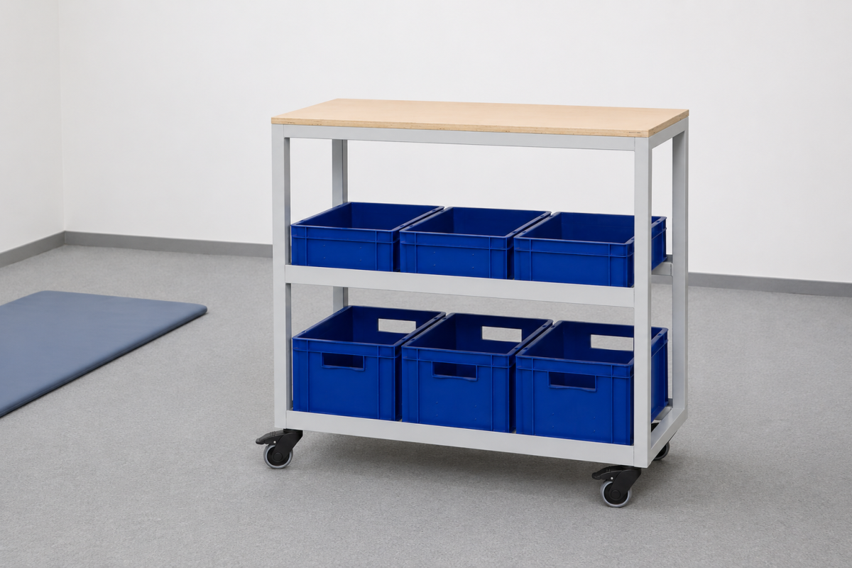WorkPark Zubehörtisch WP 02 auf Rollen im Therapieraum