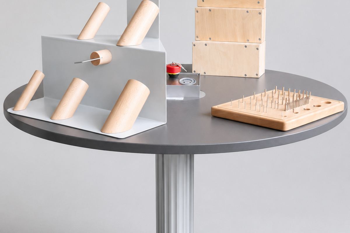 WorkPark Drehtisch WP 08 mit Greifelementen, Steckbrett und Montagekästen