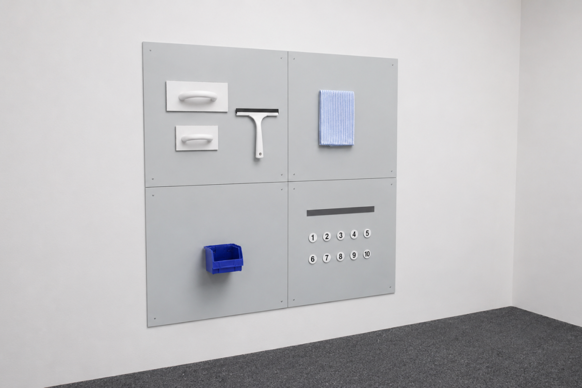 Wandmontierte WorkPark Magnettafel WP 10 mit Zubehör im Therapieraum
