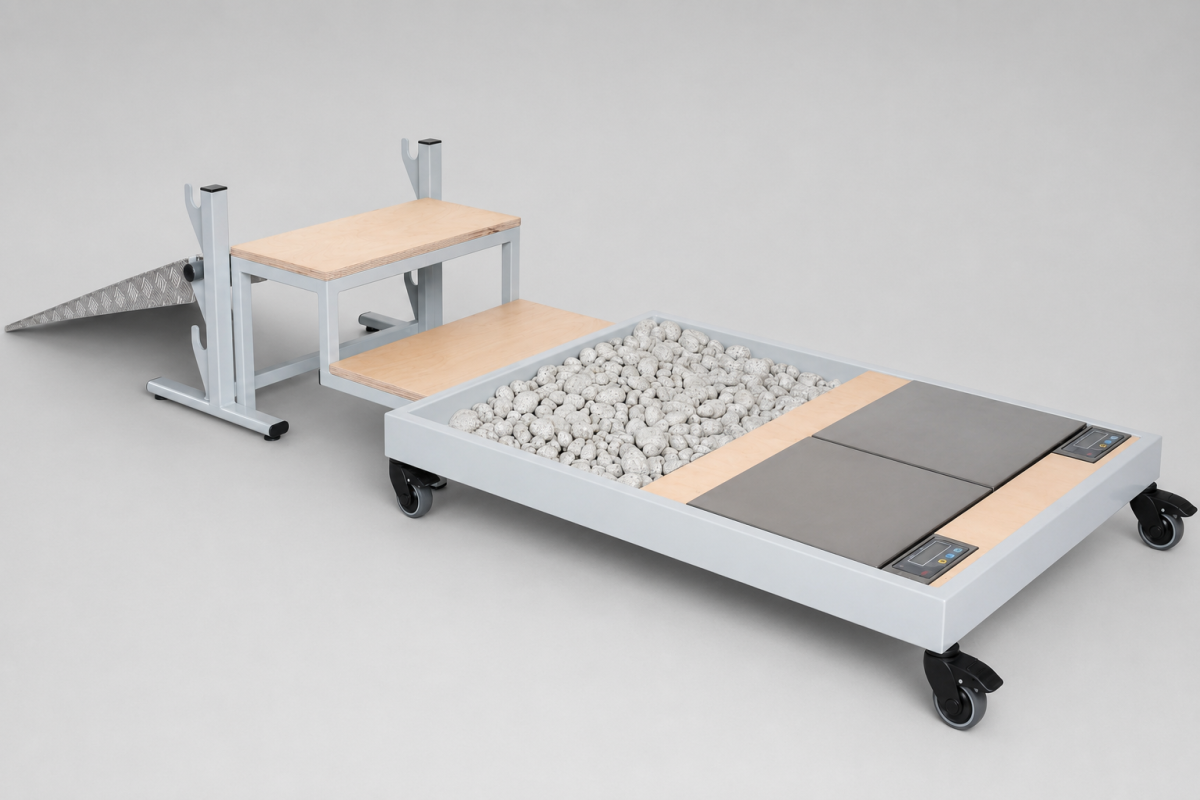 WorkPark Multifunktionsbox WP 12 mit Kiesbett, Waagen, Stufe und Rampe