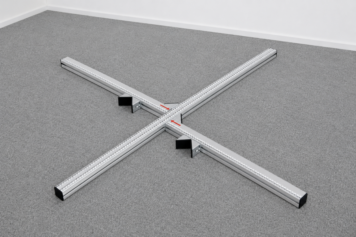 WorkPark Skaliereinheit WP 13 mit gekreuzten Messschienen auf dem Boden